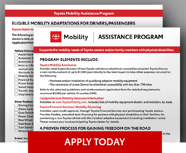 Download the Toyota Mobility Assistance Program reimbursement form PDF https://www.toyotamobility.com/content/dam/tmobility/financial-assistance/ToyotaMobilityForm.pdf